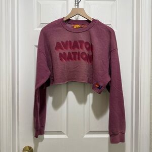 Aviator Nation Women's Cropped Crewneck Sweater - Burgundy